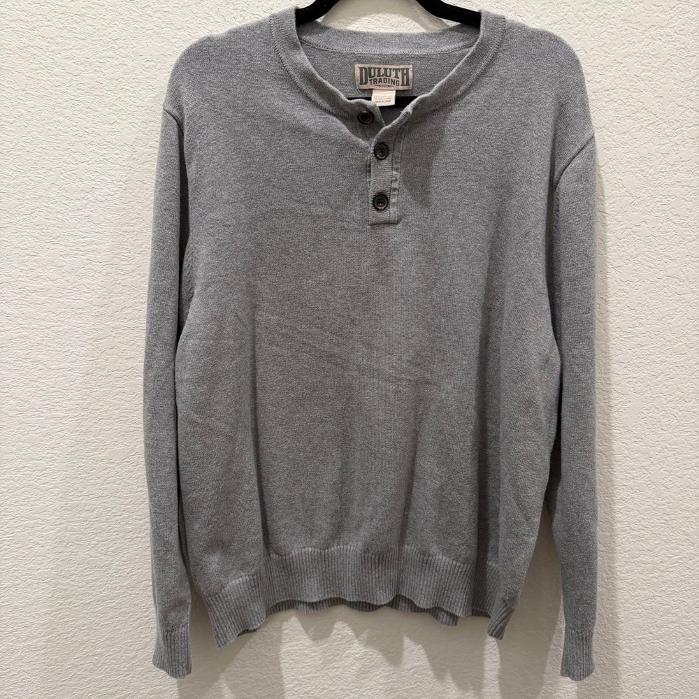 Duluth Trading Co Mens XL Gray Henley Sweater Cotton Blend Long Sleeve Knit